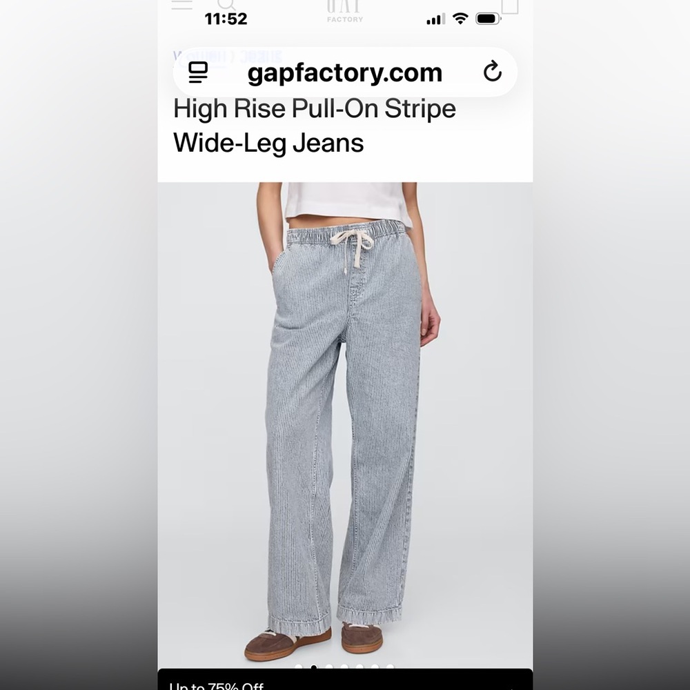 GAP Factory Blue and White Striped High Rise pull-on wide leg Jeans -Large